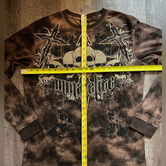 MMA Elite Men’s Long Sleeve Thermal Waffle Pullover Size Large Brown/Tan - Picture 5 of 10